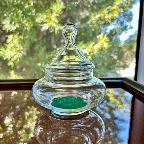 Vintage Clear Glass Apothecary Jar with Green Velvet Insert – 5" Tall - Picture 3 of 15